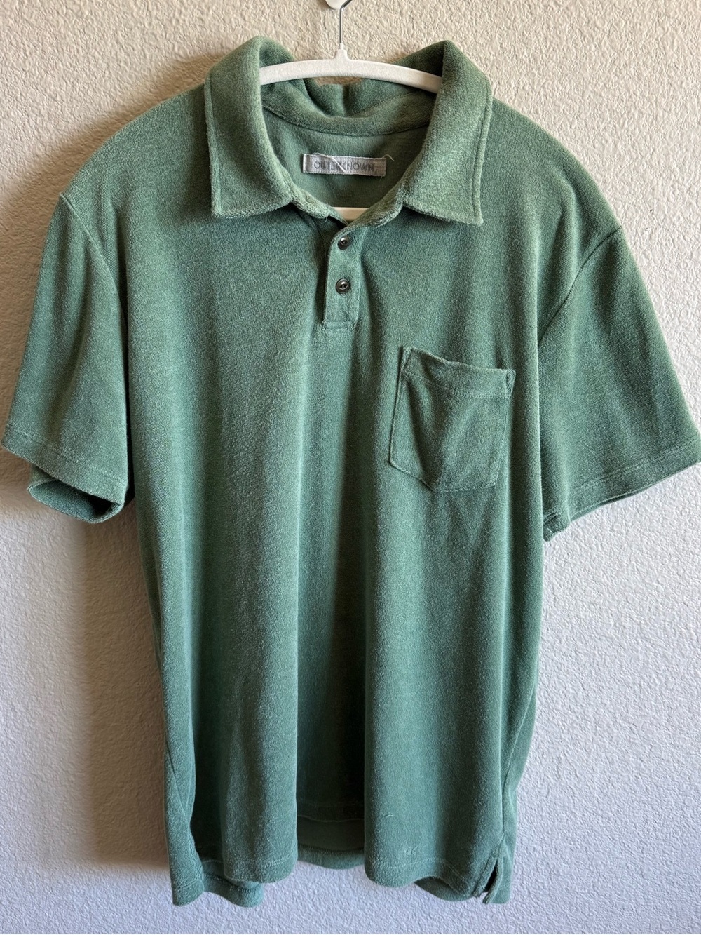 Outerknown Hightide Terry Polo Shirt Green Terrycloth Short Sleeve Size Medium